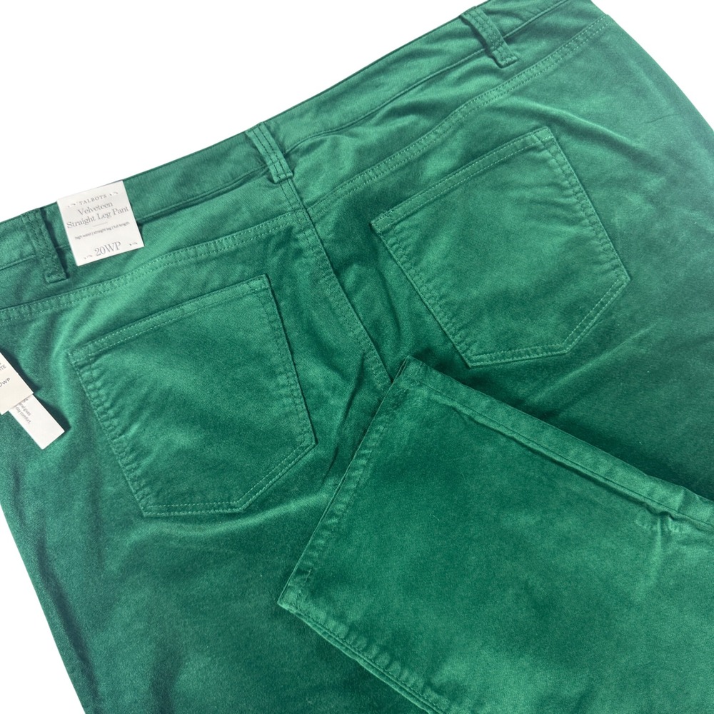 Talbots Velveteen Straight Leg Pant Women 20WP Green High Waist Plus Petite NEW